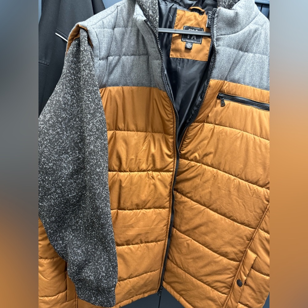 PX Big and Tall Men's Gray and Tan Puffer Jacket